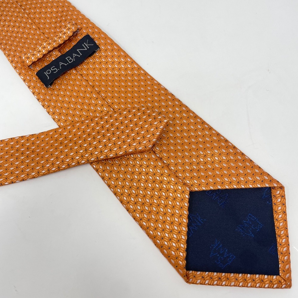 Jos. A. Bank Mens Orange Geometric Diamond Pattern 100% Silk Necktie